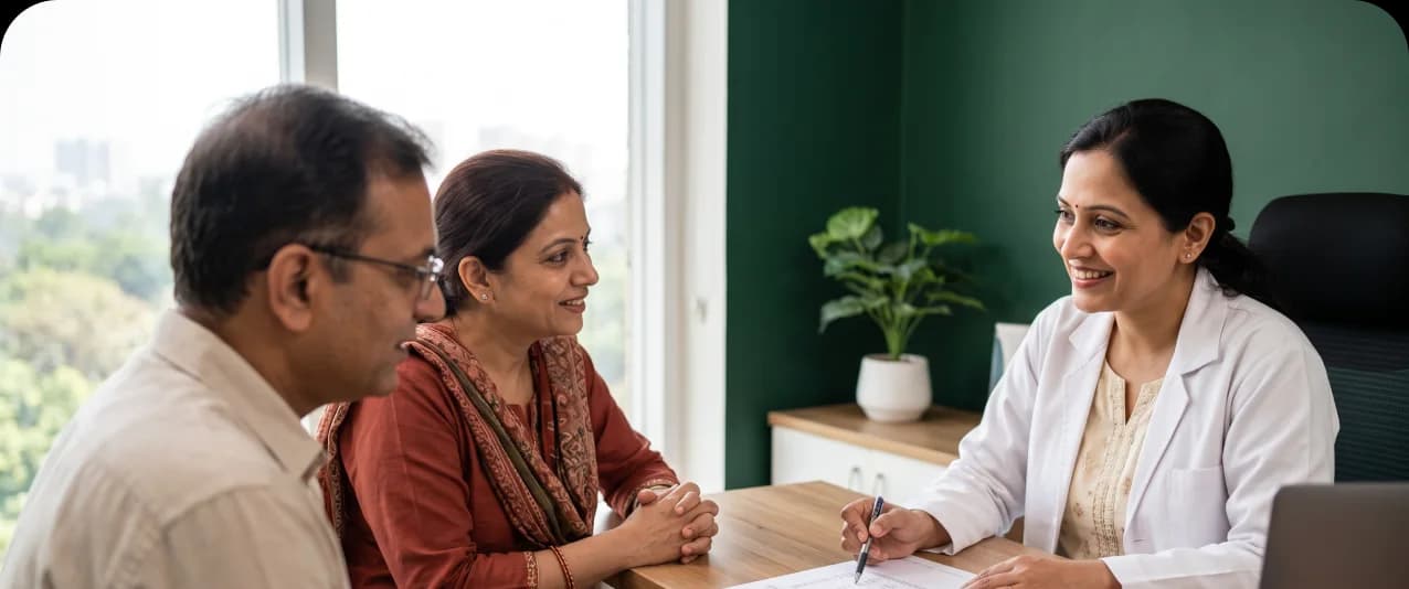 Couple going through their reports with a doctor